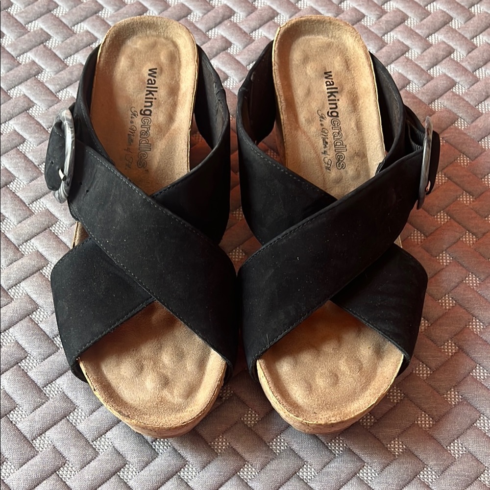 Walking Cradles Black Comfort Sandals with Criss-Cross Straps